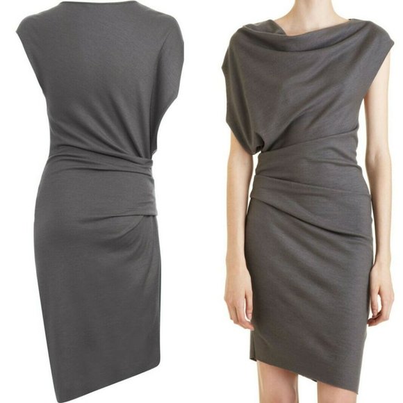 Helmut Lang Dresses & Skirts - HELMUT LANG SONAR WOOL ASYMMETRICAL DRAPED BODY CON  DRESS  M
